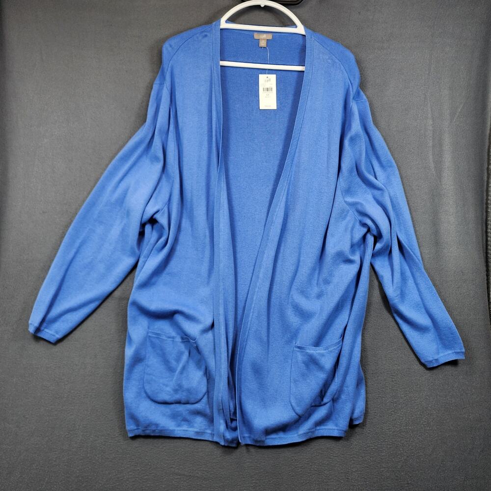 J Jill Womens Cardigan 4X Cornflower Blue Open Front Long Line Pockets $89 NEW
